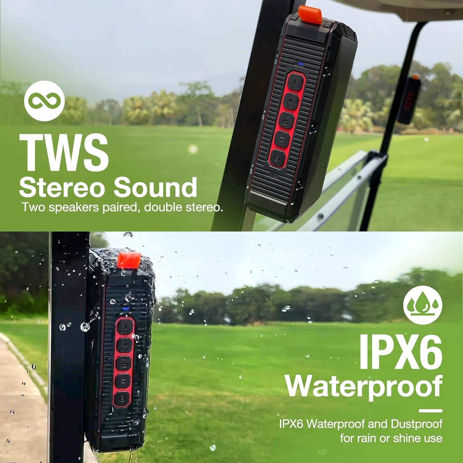 2Pcs Pro Portable Magnetic Bluetooth Golf Speaker Wireless Waterproof Ipx6/Shockproof - 3Rd Generation Magnetic Golf Speakers for Golf Cart 24 Hour Playtime (2Pcs with TWS & SD Card Function)