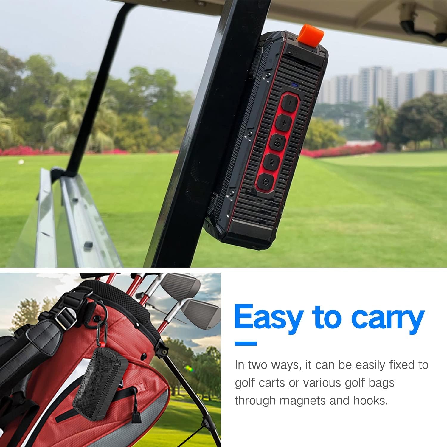 2Pcs Pro Portable Magnetic Bluetooth Golf Speaker Wireless Waterproof Ipx6/Shockproof - 3Rd Generation Magnetic Golf Speakers for Golf Cart 24 Hour Playtime (2Pcs with TWS & SD Card Function)